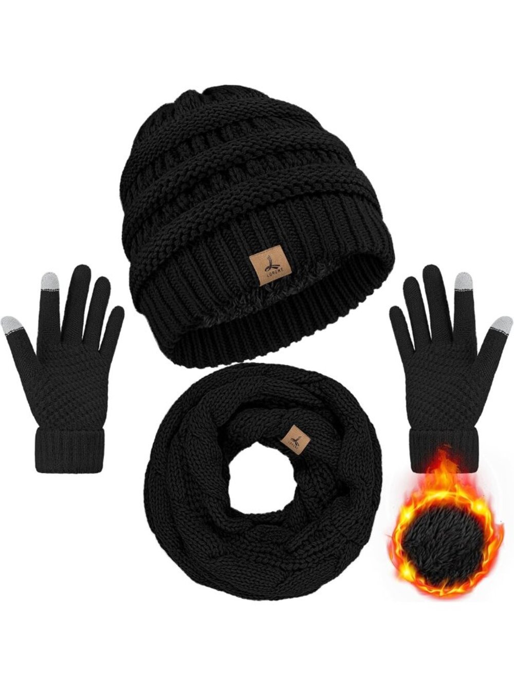 Cozy Winter Beanie, Scarf & Gloves Set - Unisex Fleece Knit Warm Accessories